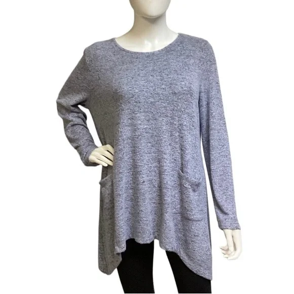 Soft Surroundings Women’s Heather Grey Asymmetrical Hem Sweater Size Medium - Picture 1 of 3